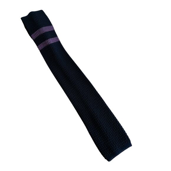 Brooks Brothers Silk Knit Tie EXCELLENT Italy Dark Blue Purple Stripe Square Tip - Picture 8 of 8